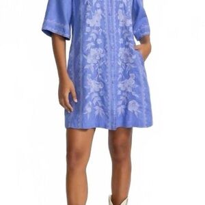 Johnny Was Blue Linen Floral Dress